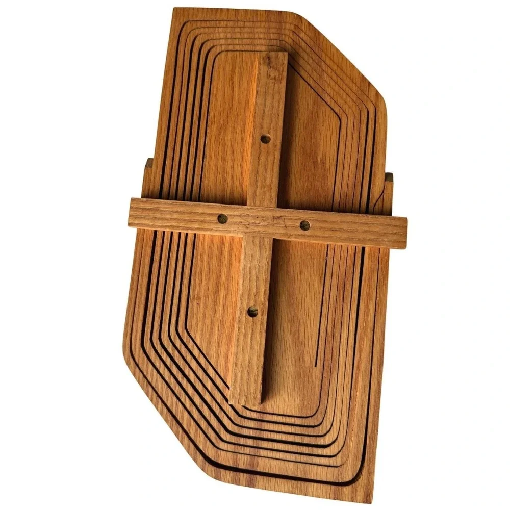 Handcrafted Oak‎ Wood Trug Basket Signed Studio Craft Brass Hardware Cottagecore